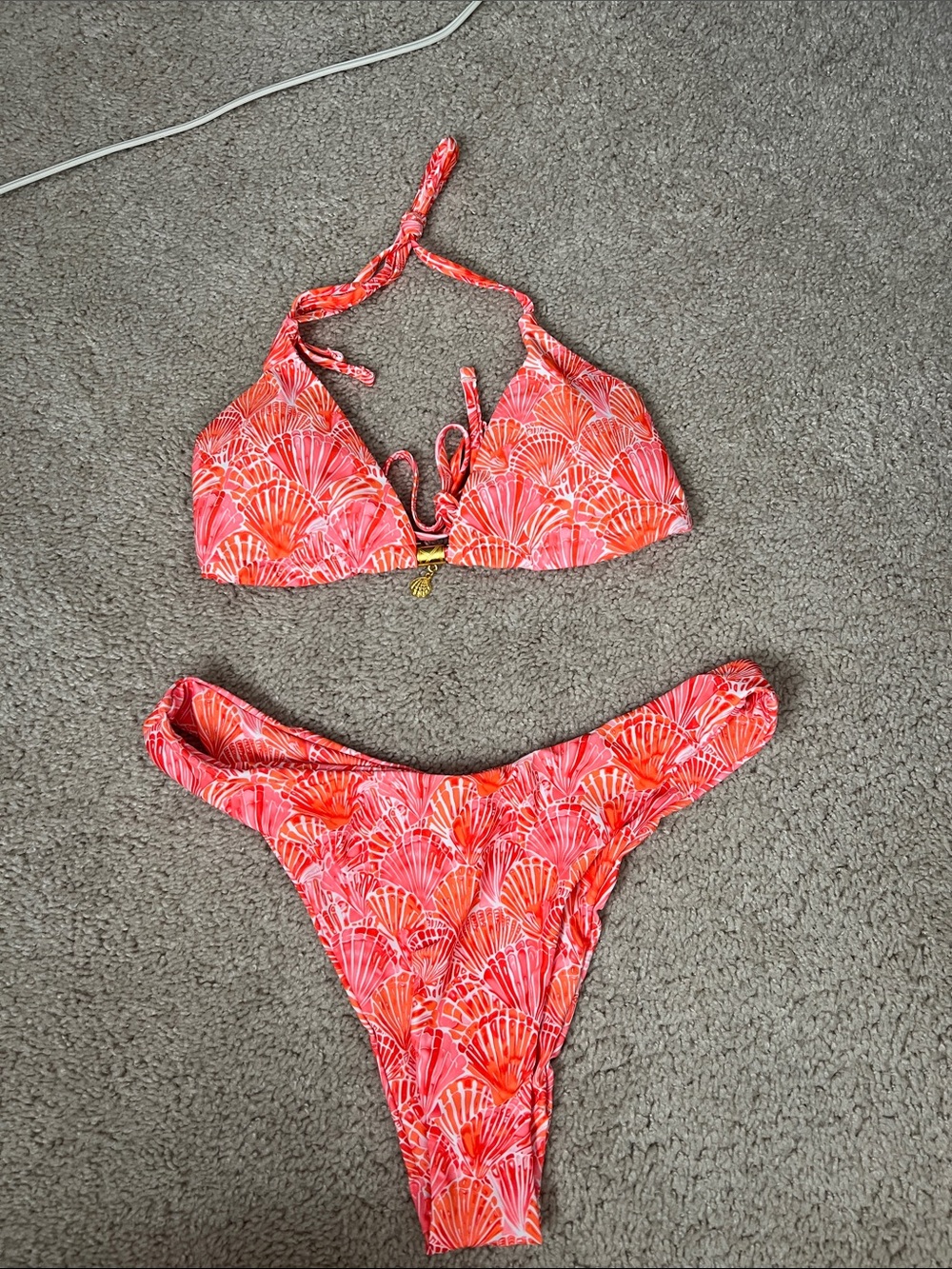 Pink & Orange Shell-Print Bikini Set M top L bottom NWOT